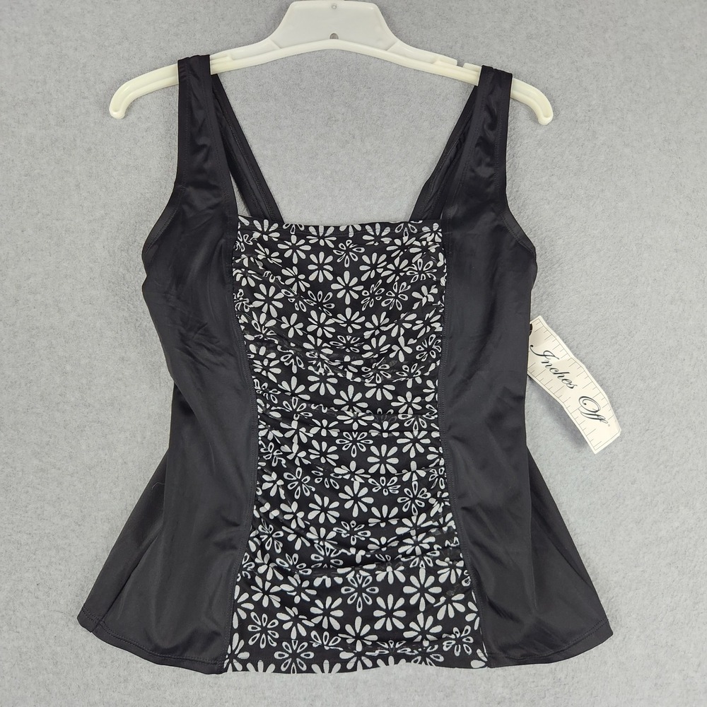 Inches Off Tankini Top Women 8 Black Floral Print Tummy Control Power Wide Strap